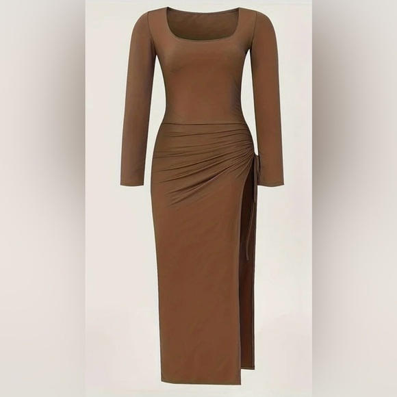 Elegant Brown Long Sleeve Dress - Picture 6 of 15